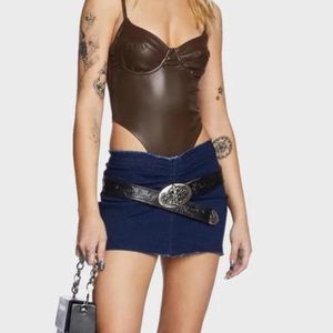 Edikted Brown High-Cut Faux Leather Cupped Bodysuit in Brown